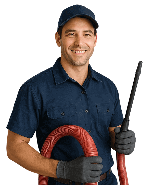 Aldine TX Air Ducts Cleaning technician holding HVAC tools and smiling