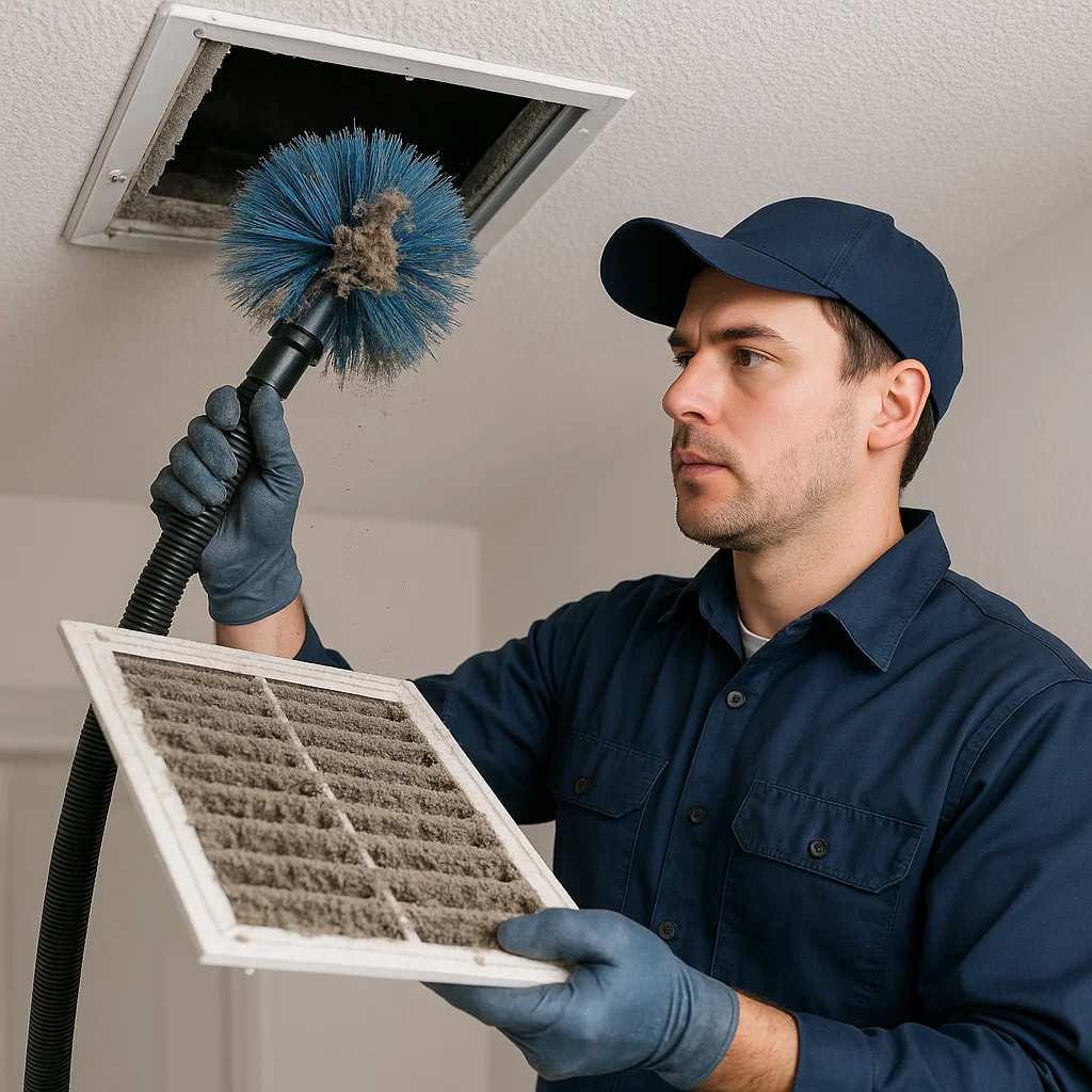 Aldine TX air duct technician deep cleaning hidden ductwork to improve airflow and indoor air quality